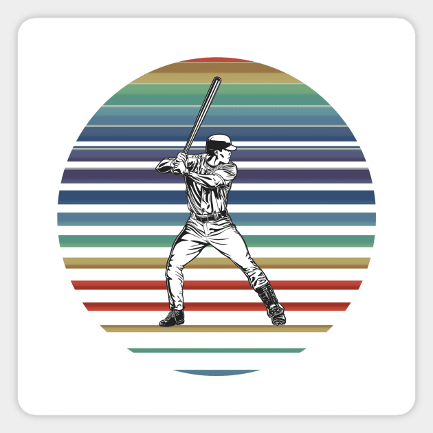 Retro Baseball Player On A 80's Sun Background Magnet by iZiets